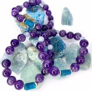 Amethyst Aquamarine Neon Blue Apatite Bracelet